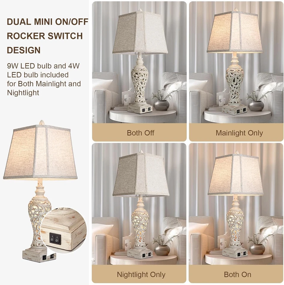 Table Lamps Set of 2 - Bedside Lamp with Fabric Shades - for Bedroom and Living  - Image 3 of 4