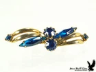 Vtg. Goldtone Peacock Electric Blue Stone Pin Brooch Unmarked Costume Jewelry