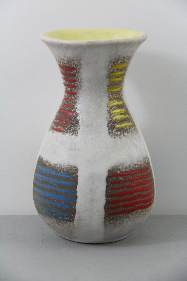 VINTAGE WESTERN GERMANY MID CENTURY VASE ABSTRACT MODERNIST COLORFUL 6 1/2"
