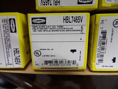 7 Hubbell HBL7465V Midget Twist Lock Plug 15A 125V 2 pole 2 wire non grounding