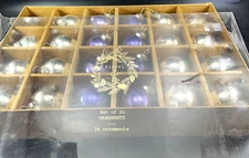 Tinsel & Fir 24 Boxed Ornaments 2.5" Less 1 Purple & Silver Antiqued Glass