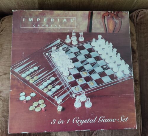 Genuine Sonoma 3 in 1 Glass Game Set Chess Checkers & Backgammon NIB