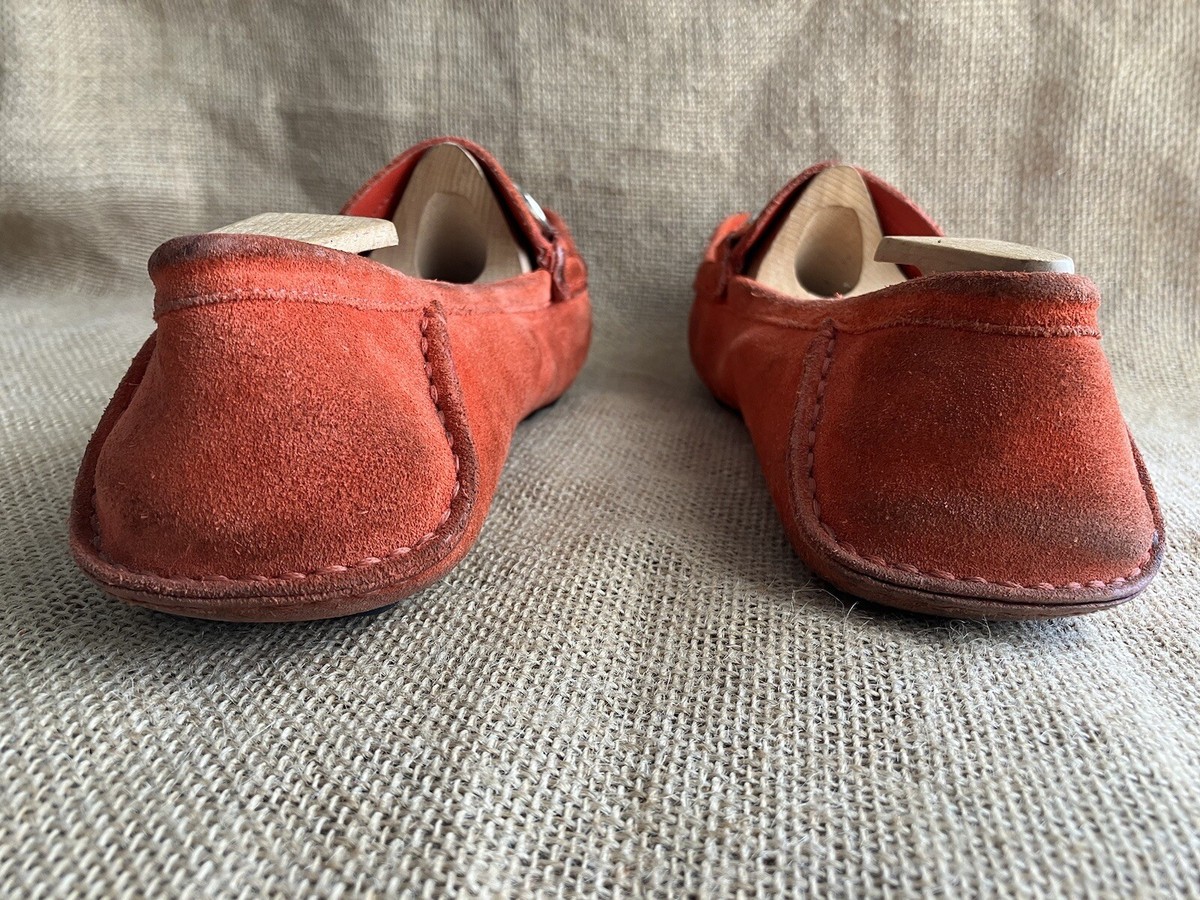 GUCCI Bamboo Womens Red Suede Horsebit Driving Loafers Size 