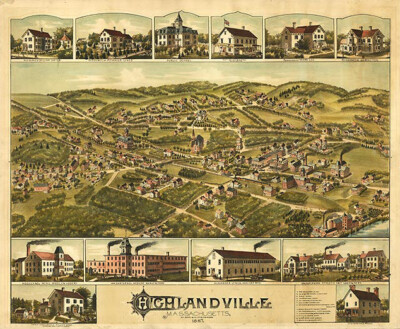 Panoramic Map of Highlandville MA 16x20