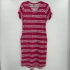 Joyspun Sleepwear Midi Chemise Hot Pink Striped Short Sleeve Sleep Gown, Small