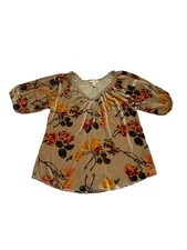 Sundance Top Small All Hours Velvet Floral Silk Blend Puff Sleeve V-Neck Blouse