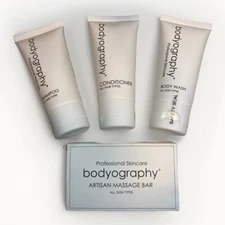 BODYOGRAPHY Travel Size Shampoo Conditioner Body Wash Massage Bar Soap LOT OF 4