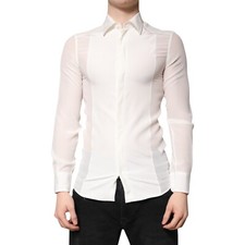 DOLCE & GABBANA Shirt White Silk GOLD Dress Formal Collared 38/US15/XS 1200usd