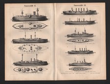 Lithograph 1900: Armoured Ships I-III. Liner Emperor Frederick III