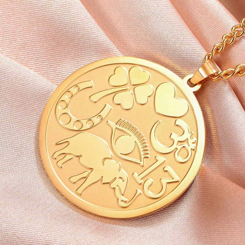 Yabtyt Good Luck Necklace Evil Eye Clover Horseshoe Elephant Pendant Amulet - Product main view
