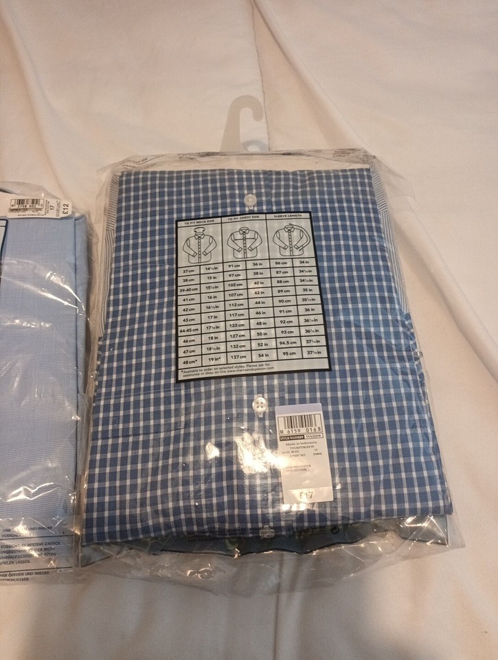 2 New Marks And Spencer Shirts Blue Check And Stripe Collar 17" eBay
