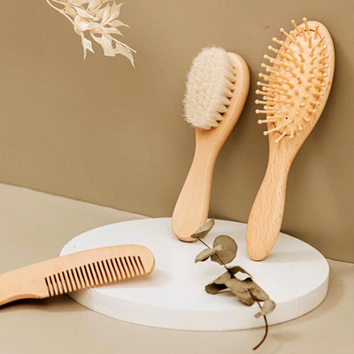 Neugeborenes Kind Baby Holzbürsten Weiche Haarbürste Kamm Kopf Massagegerät Natur Neu