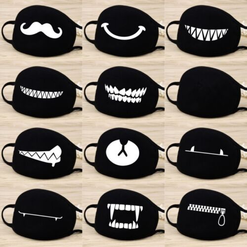 Unisex Women Men Cotton Face Masks Solid Black Mask Half Face Mouth Muffle - Afbeelding 1 van 20