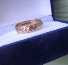 Yellow Gold Wedding Ring 9ct Patterned Band Vintage hm 1982 London size P to Q