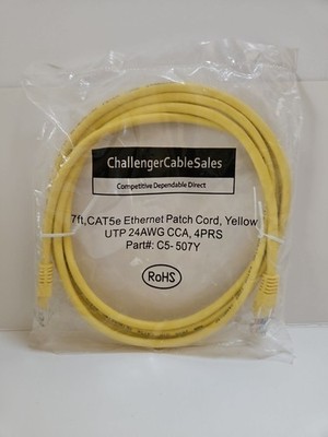 Challenger Cable Sales 7ft., CAT5e Ethernet Patch Cord, Yellow