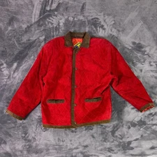 Vintage Fox Run Red Quilted Suede Leather Jacket Women's M Brown Trim Snap Front