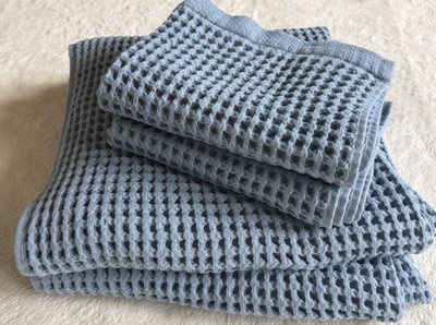 Brooklinen Set 2 Bath & 2 Hand Towels Waffle Dreamweave Storm Blue