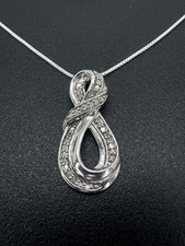 Sterling Silver Diamond Necklace Natural White diamond Infinity Pendant 18  