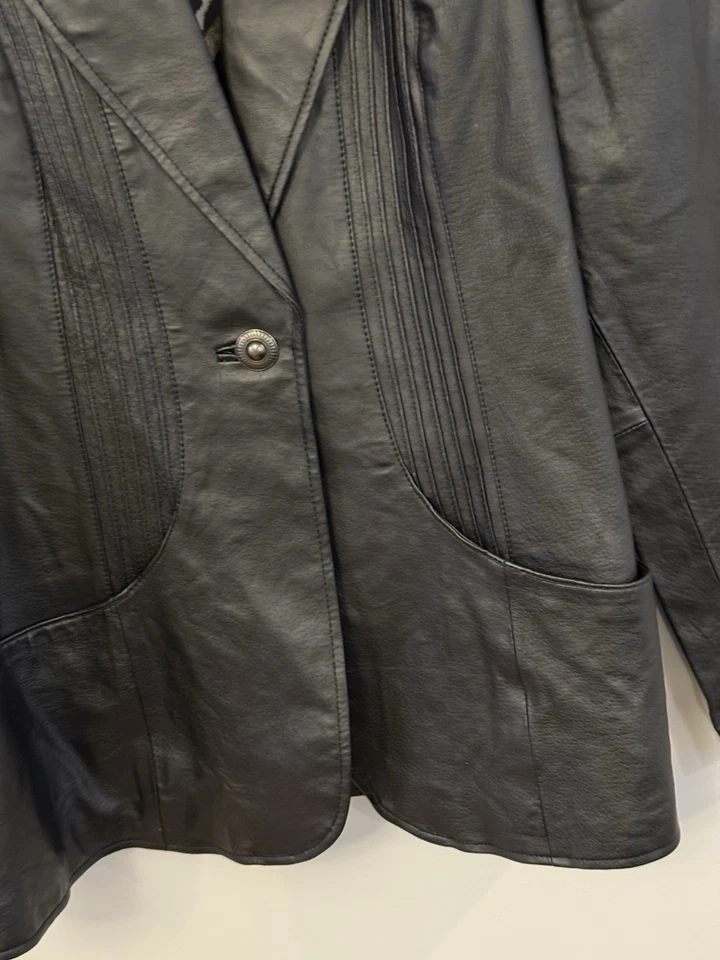 D&Co Denim Company Womens Genuine Leather Black Jacket Coat Blazer sz Large - Image 4 of 4
