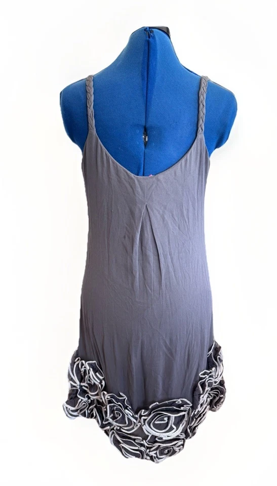 Yoana Baraschi Grey Silk Braided Shoulder Strap Floral Flower Mod Shift Dress 6 - Image 3 of 4