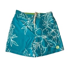 Caribbean Joe Men's Hawaiian Swim Trunks Blue Drawstring Size M Pockets Lining