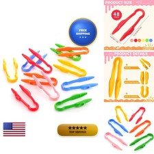 Chunful Plastic Tweezers for Kids Easy Grip Craft DIY - 48 Pcs