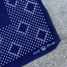 Vintage 40s 50s Bandana Trunk Down Fast Color Navy Blue Polka Dots Rings 25x24