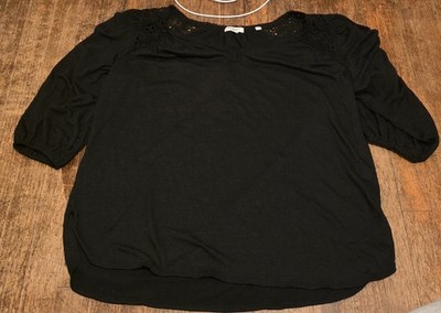 Max Studio Black Solid 3/4 Sleeve Plus Size Women's Top Blouse 2X