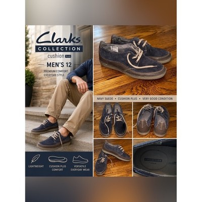 Clarks Collection Cushion Plus Navy Suede Casual Oxford Shoes Men's Size 12