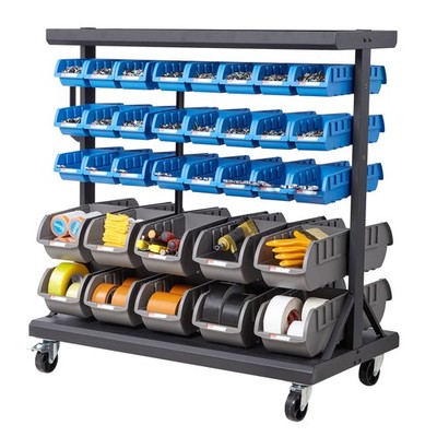 VEVOR Double-Sided Rolling Bin Rack 5-Tier Bin Rack Storage System with 68 Bins