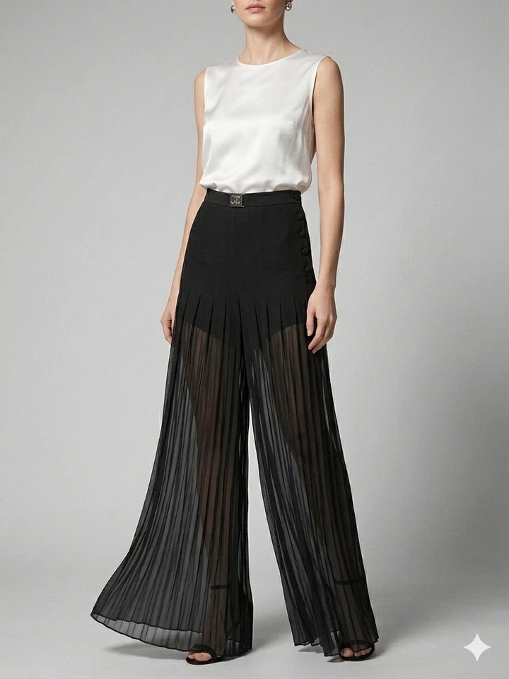 Chanel Pantalone Plissettato Seta 100% Tg 42 - Imagen 1 de 4