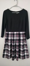 Eliza J Plaid Fit Flare Dress Women's 10 Black Long Sleeve Career Office Party