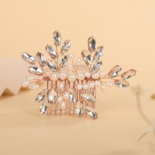 Wedding Hair Comb Rose Gold Bridal Pearl Crystal Rhinestone Headpiece Prom