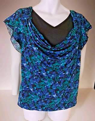 Jaclyn Smith Popover Top 1X Multicolor Layered Look Flutter Sleeve Stretch Knit