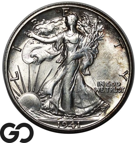 1941-S Walking Liberty Half Dollar, Nice Toning, Gem BU++ Better Date