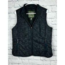 Vintage Eddie Bauer Goose Down Quilted Vest XL Black Floral Zip Puffer