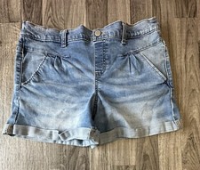 Wonder Nation Girls Pull On Jean Shorts Blue XXL 18 Cuffed Pleated Pockets