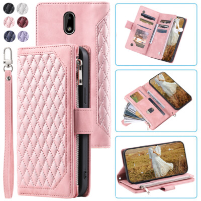 Luxury Rhombic Leather Wallet Case Zipper Flip Card Case For Nokia 3.1 C / 3.1 A