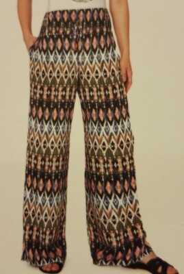 NEW Peace Pearls Women's Soft Printed Wide Leg Printed Pants Size Large  $55