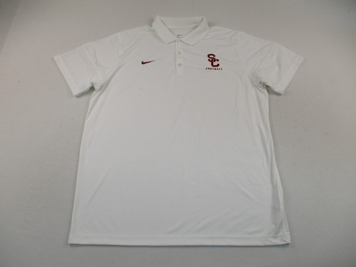 Nike USC Trojans Polo Shirt Mens XL White Short Sleeve Drifit Football