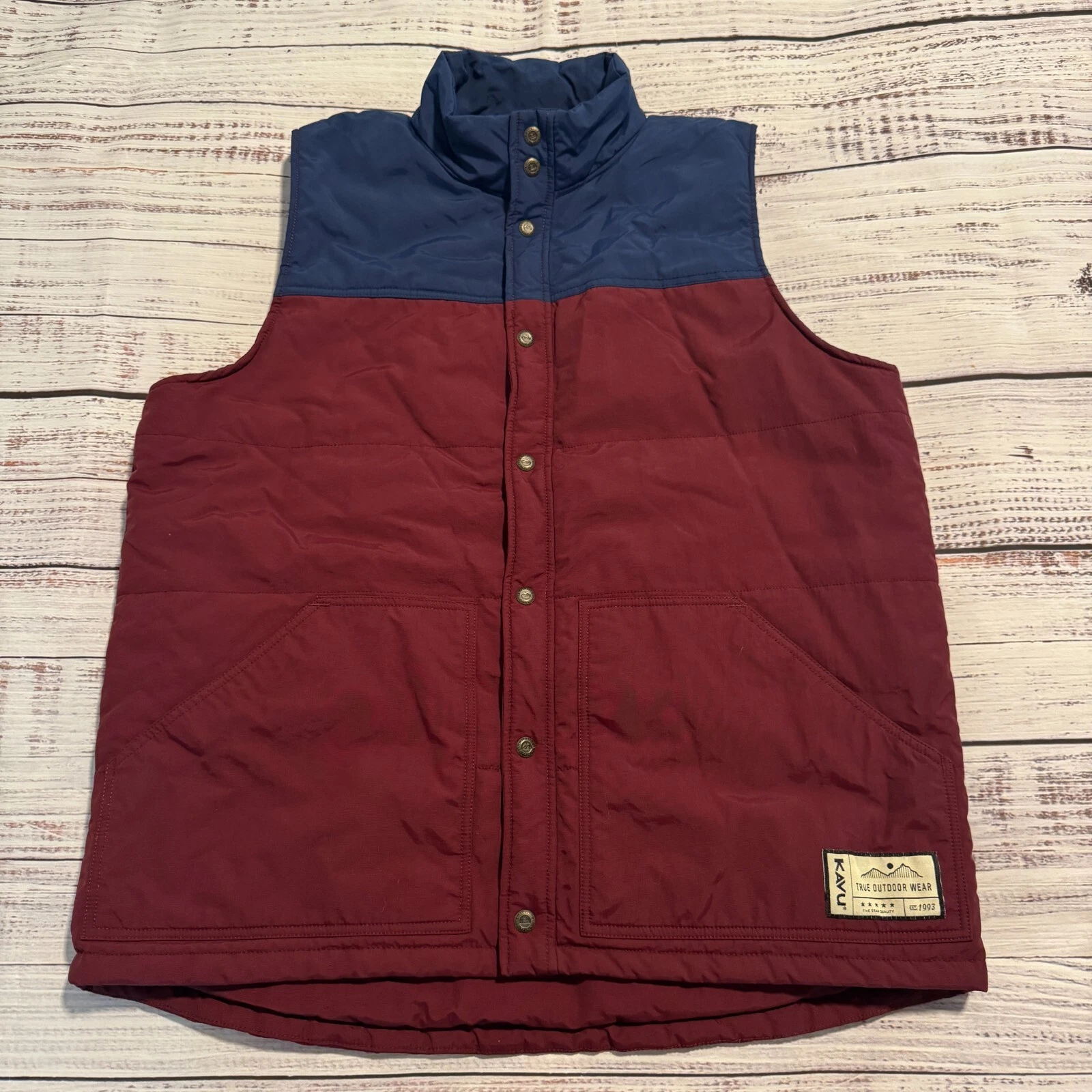 Kavu Puffer Vest Full Zip Jacket Outdoors Hiking Red and Blue Men's Size XL