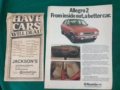 Austin Allegro 2 Original Anzeige plus Austin Händleranzeige British Leyland 2 Artikel