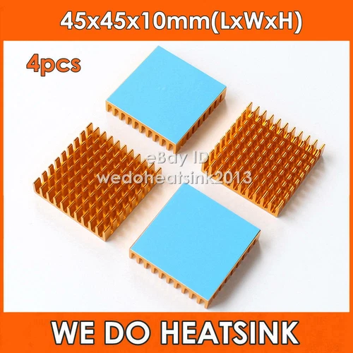 4pcs Gold 45x45x10mm Heatsink Aluminum IC Heat Sink With Blue Thermal Tape / Pad