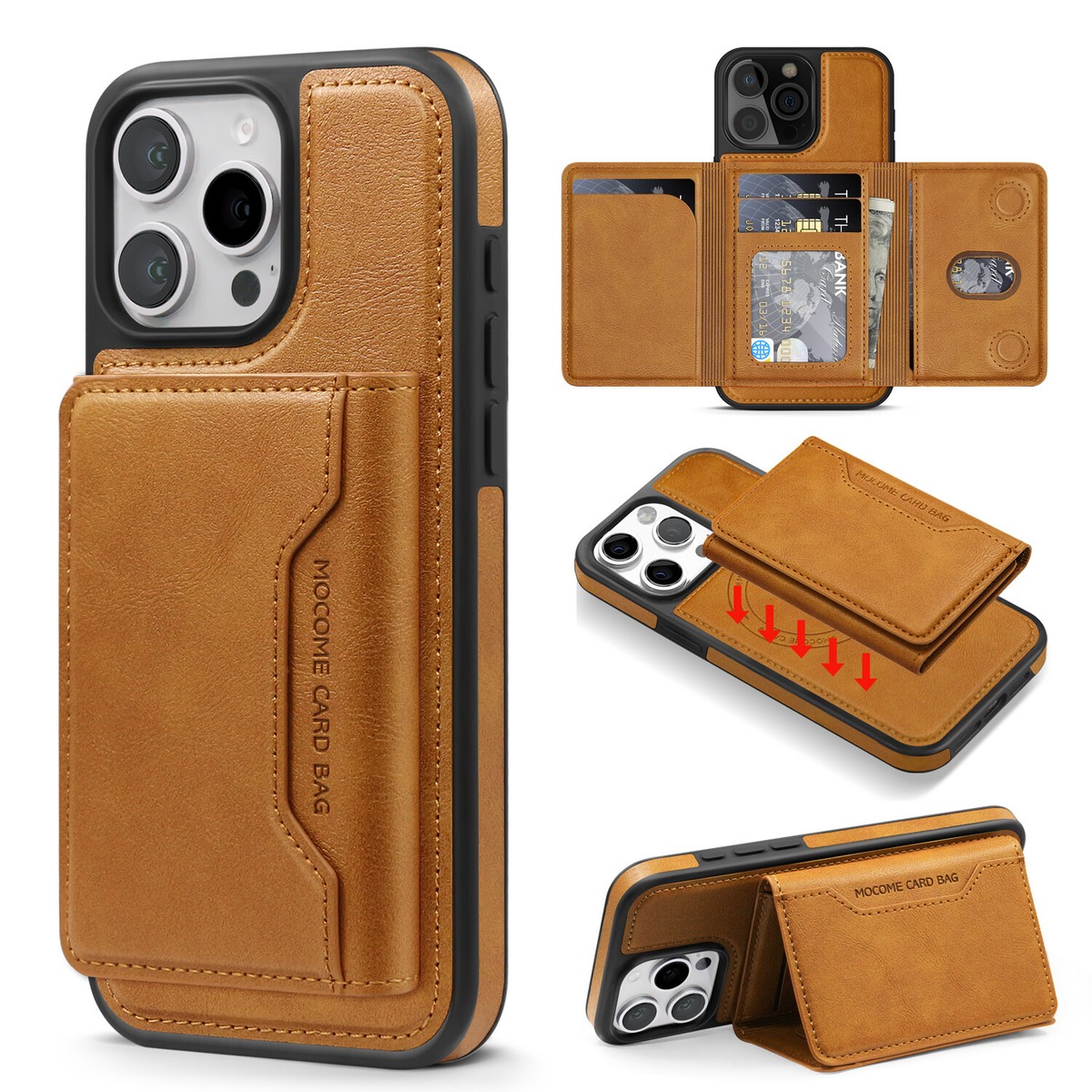 For Magsafe Magnetic Phone Case for IPhone 16E 16 Plus 15 14 13 12 Pro Max Flip Leather Wallet with Card Holder Protective Cover - 202192403