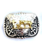 Western Buckle Gold Black Silver Cowboy Prayer Cowboy 2''Buckle Hebilla Vaquero
