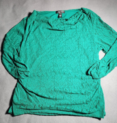 Style & Co Top Womens XL Green Lined Embroidered Long Sleeve Blouse Pull Over
