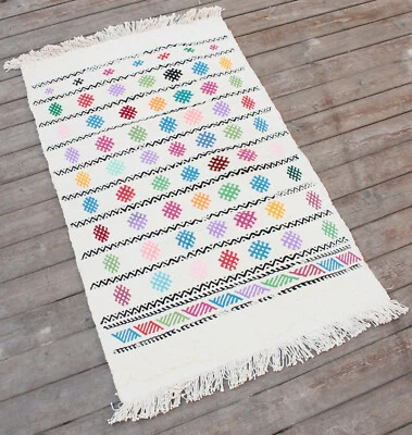 Tapis Kilim Turc 25''x41'' Tissé Main Konya Cicim Kilim 65x106cm Yastik Rug - Photo 1/4