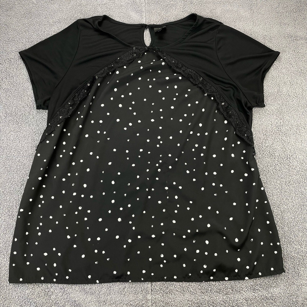 Worthington Short Sleeve Lace Blocked Tee Plus Size 2X Demi Dot