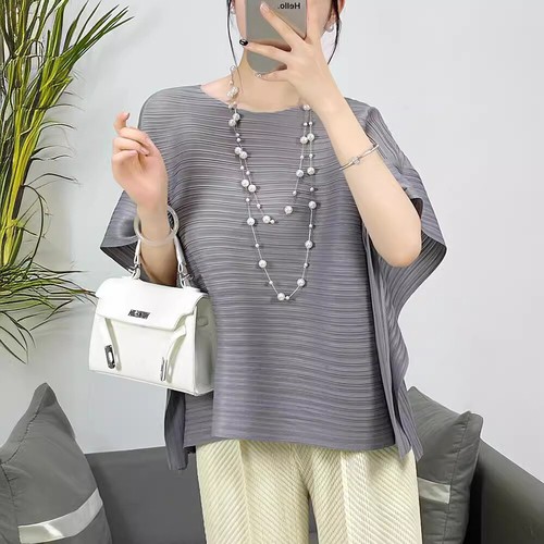 Plissee Freizeit Kurzarm T-Shirt Damen Locker Sommer Tops Rundhalsausschnitt - Bild 4 von 31