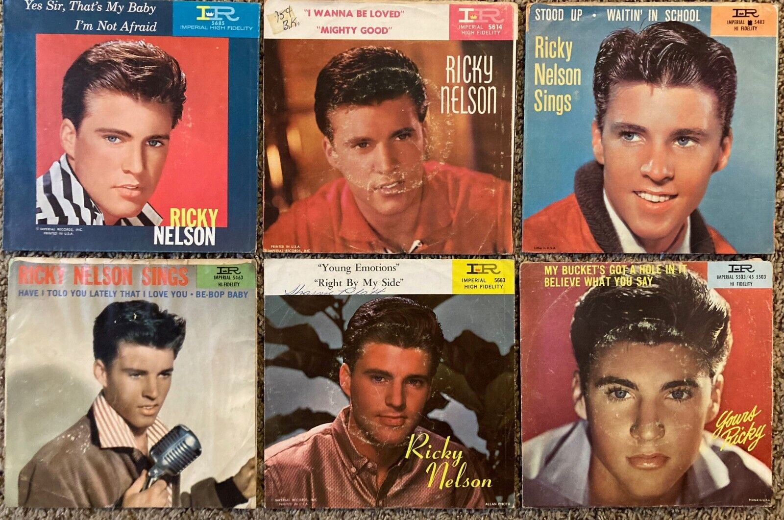 45rpm PICTURE SLEEVE ONLY LOT OF 6 - RICKY NELSON - IMPERIAL RECORDS - HTF!